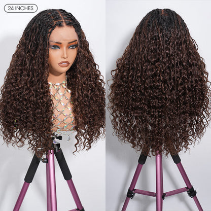 Braided Glueless Wig Drawstring Cap 13x6 HD Lace Front Knotless Boho Curls Human Hair Wigs